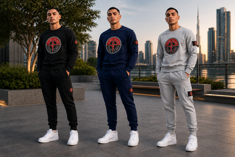 Stone Island-Inspired Sweatshirt & Cargo Pants Set - GREY