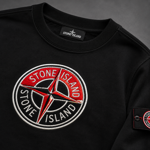 Stone Island-Inspired Sweatshirt & Cargo Pants Set - BLACK