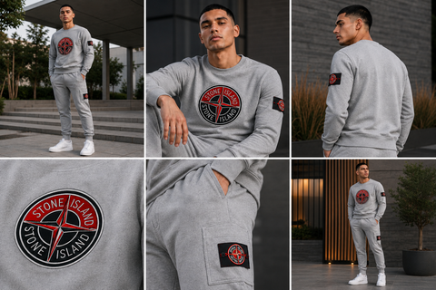 Stone Island-Inspired Sweatshirt & Cargo Pants Set - GREY